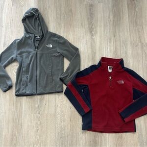 The north face gray full zip hooded fleece jacket and red quarter zip pullover